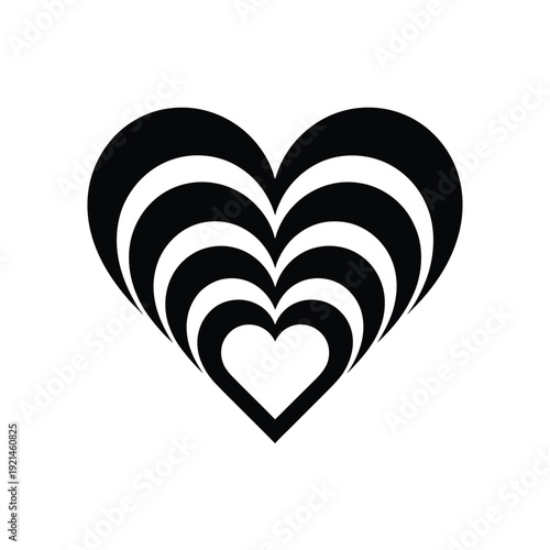Concentric hearts in black and white create a layered loving design