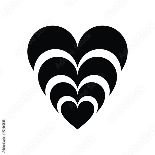 Abstract heart shape composed of layered curved black silhouettes
