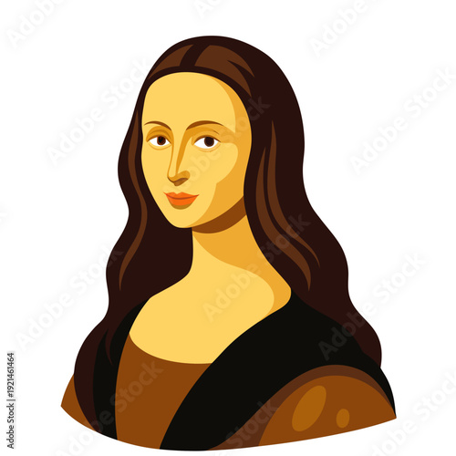 Elegant Mona Lisa portrait with mysterious smile and long hair