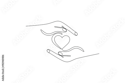 Minimalist hand holding heart vector illustration in single line style
