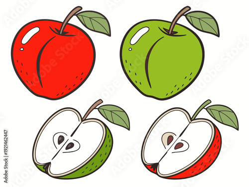 A set of four cartoon apples in different states Vector