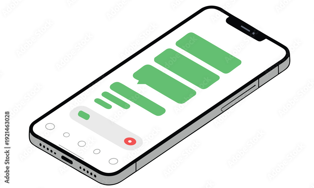 Fototapeta premium Smartphone graphic illustration showing a mobile device with a white screen displaying a green chart and notification interface.
