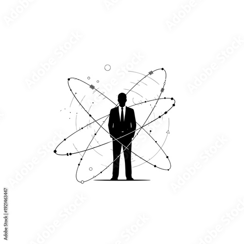 Businessman with Orbital Paths Illustration.