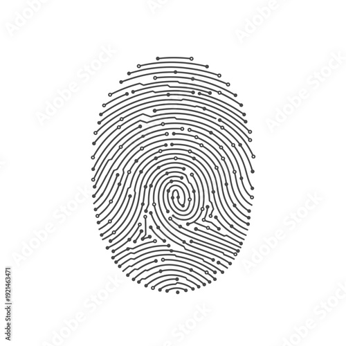 Detailed Black Fingerprint Illustration on White.