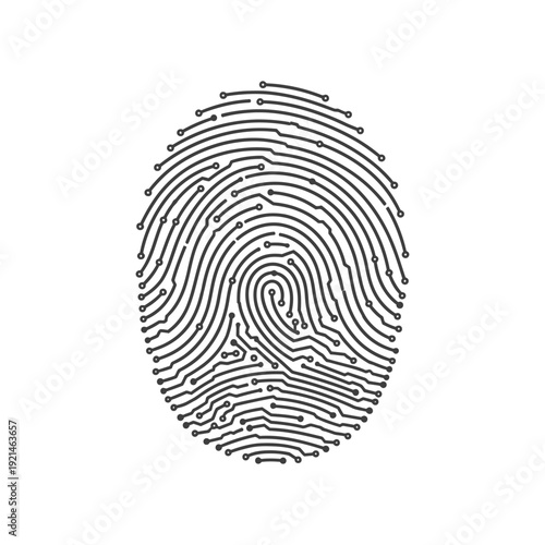 Detailed Black Fingerprint on White Background.