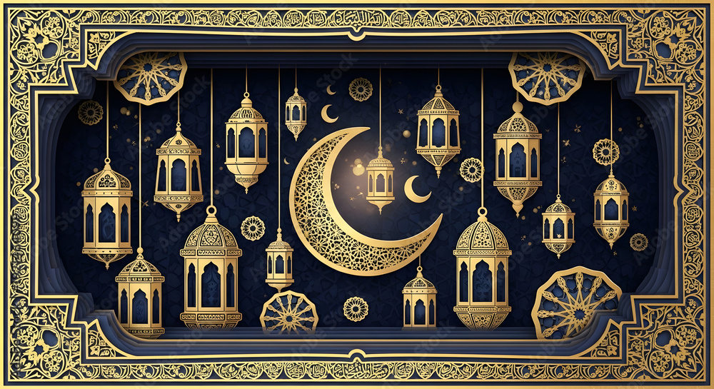 custom made wallpaper toronto digitalDecorative Ramadan lantern papercut design with intricate Islamic border.