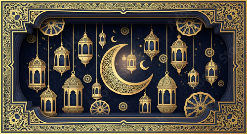 Wallpaper Mural Decorative Ramadan lantern papercut design with intricate Islamic border. Torontodigital.ca