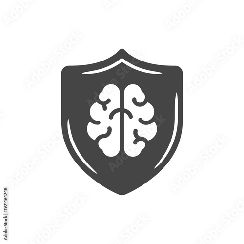 Brain Icon Inside Shield Symbol Protection.