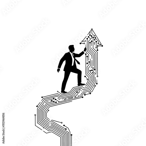 Man in Suit Walking on Circuit Arrow.