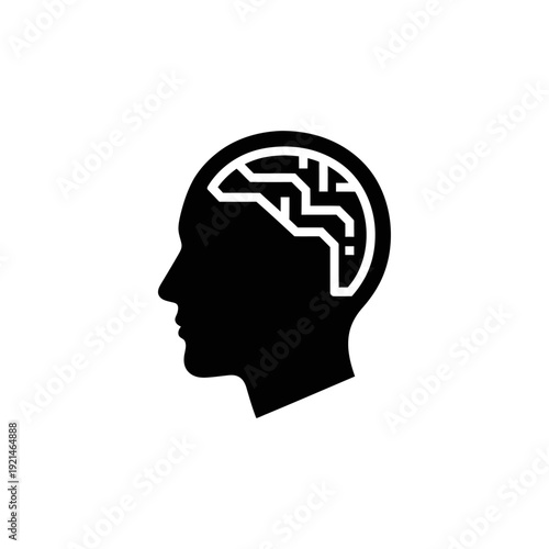 Human Head Silhouette with Brain Illustration.