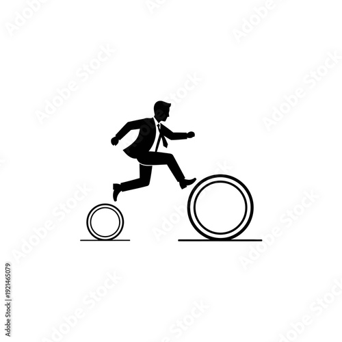 Man in Suit Running Over Circles.