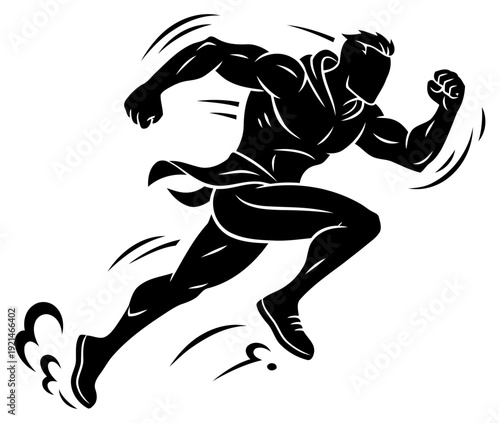 Runner silhouette powerful male sprinting athlete clean black vector artwork