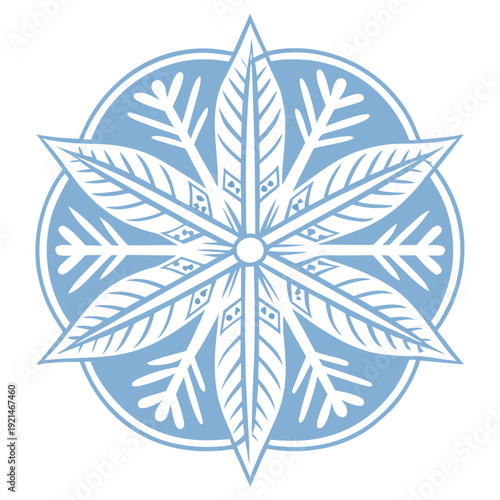 logo of a geometric snowflake, clean symmetrical outline, winter and purity branding style