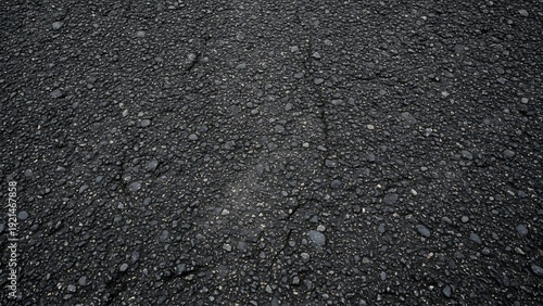 Close Up of Black Asphalt Road Surface with Pebbles and Cracks for Urban Infrastructure