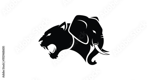 Panther black silhouette aggressive with sharp claws and white highlights featuring animal, wild, fierce with predator and mammal elements for big cat, logo projects, clean composition on simple