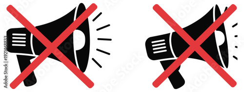 No noise megaphone icons vector two crossed-out megaphone illustrations with different designs