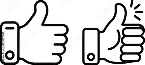 Thumbs up icon set. Line art hand gesture vector for success and approval. Positive feedback, success, and digital like interactions.