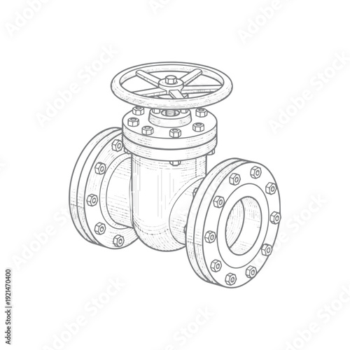 Industrial Gate Valve on Pipe Line Art Drawing