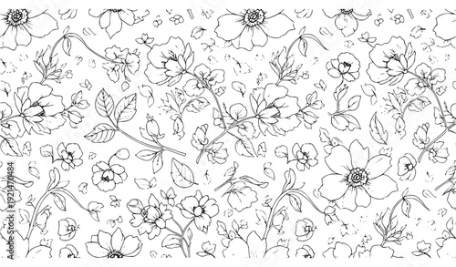 Elegant Monochrome Botanical Floral Pattern for Interior Decoration