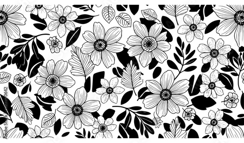 Modern Black and White Floral Ornament Pattern for Decorative Products