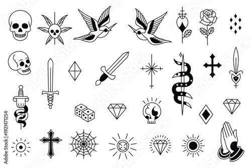 Minimalist gothic and occult symbols vector collection