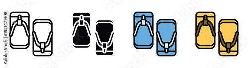 Set of stylish backpack icons in various color variations