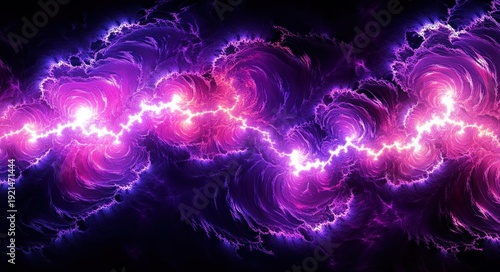 vibrant purple and pink electric fractal energy with swirling vortexes and jagged lightning spine, glowing cosmic storm with intense, electrifying mood