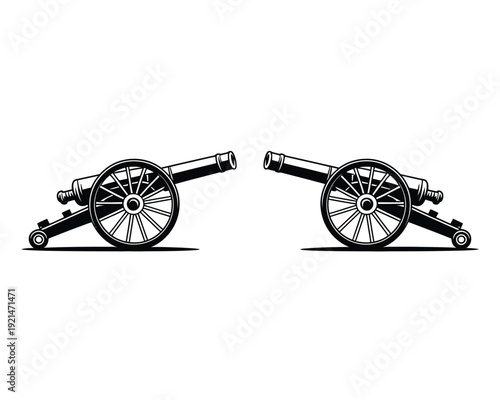 Vintage-style dual cannon vector illustration for historical or military design