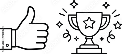 Thumbs up icon set. Line art hand gesture vector for success and approval. Positive feedback, success, and digital like interactions.