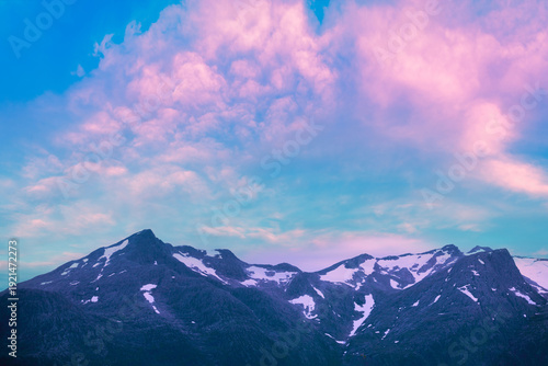 Tableau sur toile Tops of mountains with glaciers. The beautiful nature of Norway