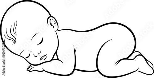 Sleeping baby silhouette, peaceful infant pose, childcare design, parenting theme, calm rest illustration, newborn innocence, nursery art - flat vector drawing