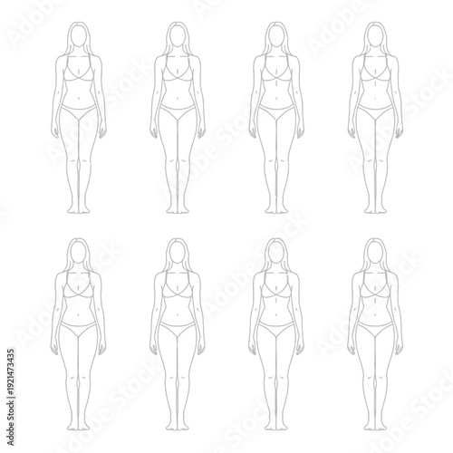 Minimalist female figure silhouettes in bikini and dress styles for design use