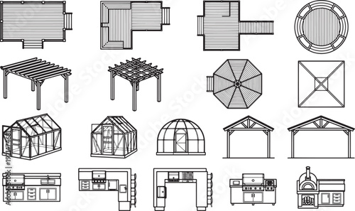 Architectural blueprints and structures showcased in a sophisticated and technical illustration style.