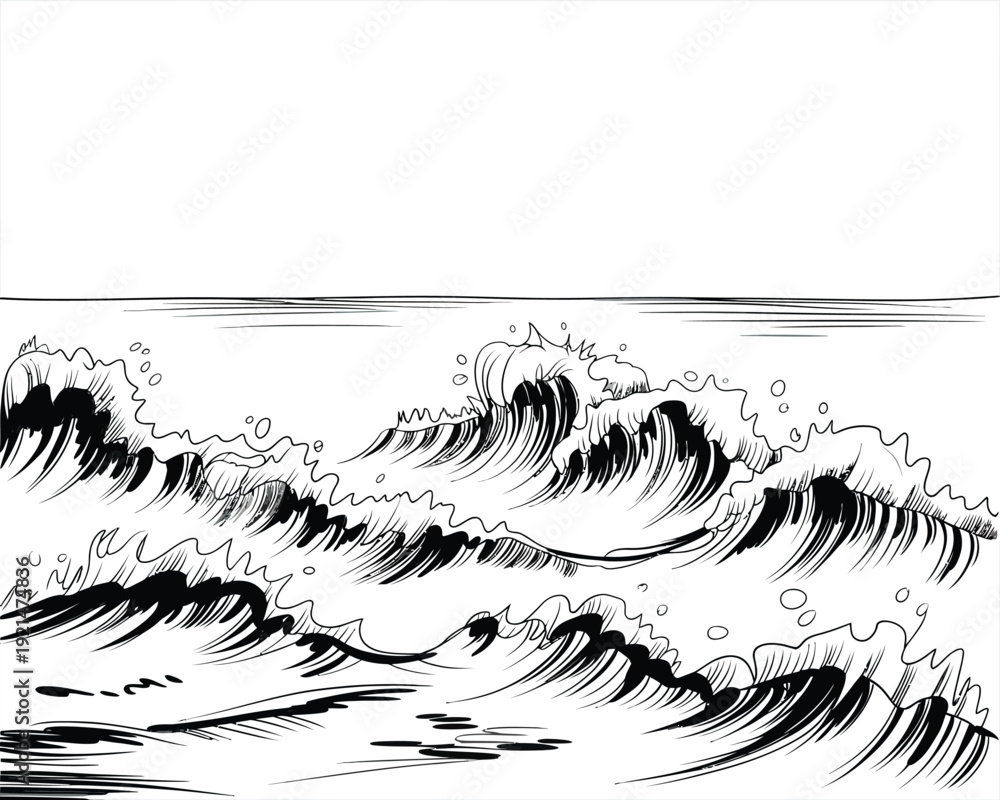 Fototapeta premium Dynamic hand-drawn ocean waves for creative designs