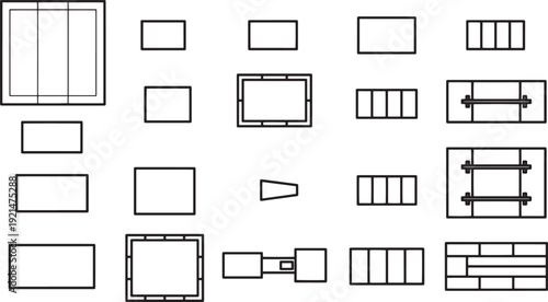 A architectural building windows schematic representing different styles and arrangements, a visual resource for architects and designers.