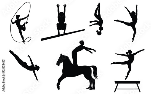 Dynamic black and white silhouette gymnastics and equestrian sports collection