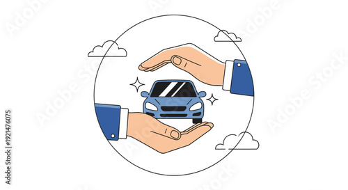 Hands protecting car symbolizing insurance coverage