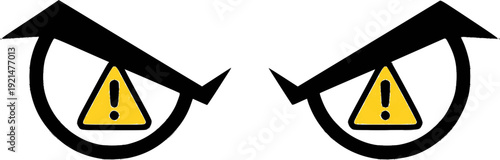 Angry cartoon eyes with warning sign pupils vector. Creative icon for system error, security alert, danger detection, and tech problems. Isolated facial expression for UI/UX and web design