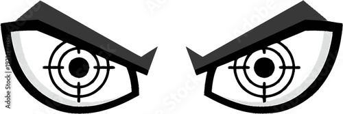 Angry cartoon eyes with crosshair target pupils vector. Creative icon for precision targeting, goal focus, cyber hunting, and gaming interface. Isolated aggressive facial expression for designers