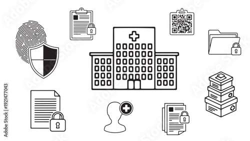 Healthcare administration icons set for hospital records compliance telemedicine and medical data management vector pack