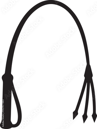 A black silhouette of a cat o' nine tails whip