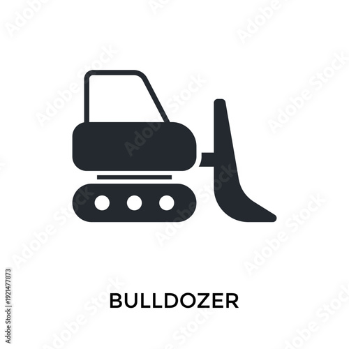 Bulldozer Icon Glyph Style. Vector Illustration For Graphic Design