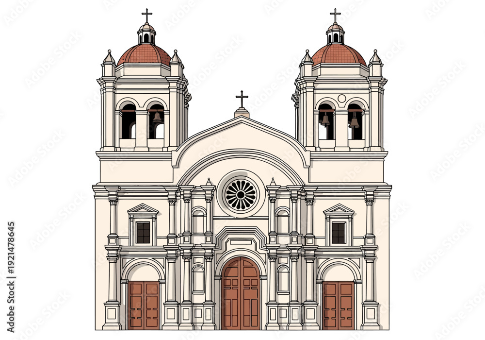 Fototapeta premium Large White Church Building Architecture.