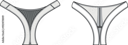 Women thong underwear technical flat sketch, front and back view vector lingerie template isolated on white background for fashion design production use