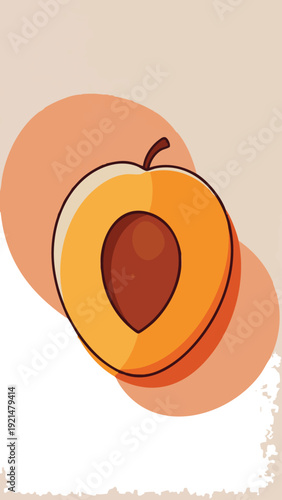 Vector illustration of a sliced apricot on a beige background