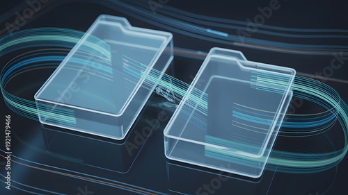 Digital Cloud Data Storage and File Transfer Concept with Futuristic Folder Interface