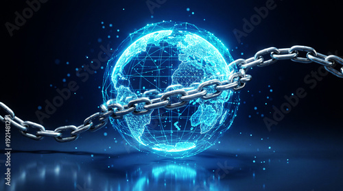 Global Cybersecurity Concept – Digital Earth Protected by Chain Network Security
