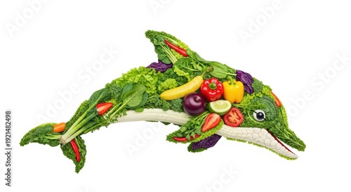 Creative Dolphin Made of Fresh Vegetables and Fruits