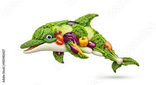 Creative dolphin made of fresh vegetables, healthy eating