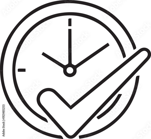 Clock face overlaid with a large checkmark confirms timely completion or successful management of a scheduled task.